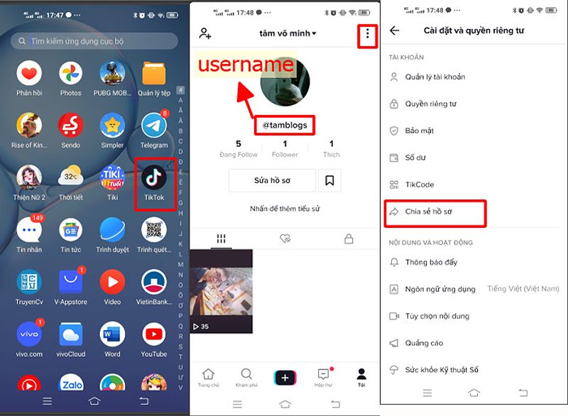 Cách lấy link tiktok của mình
