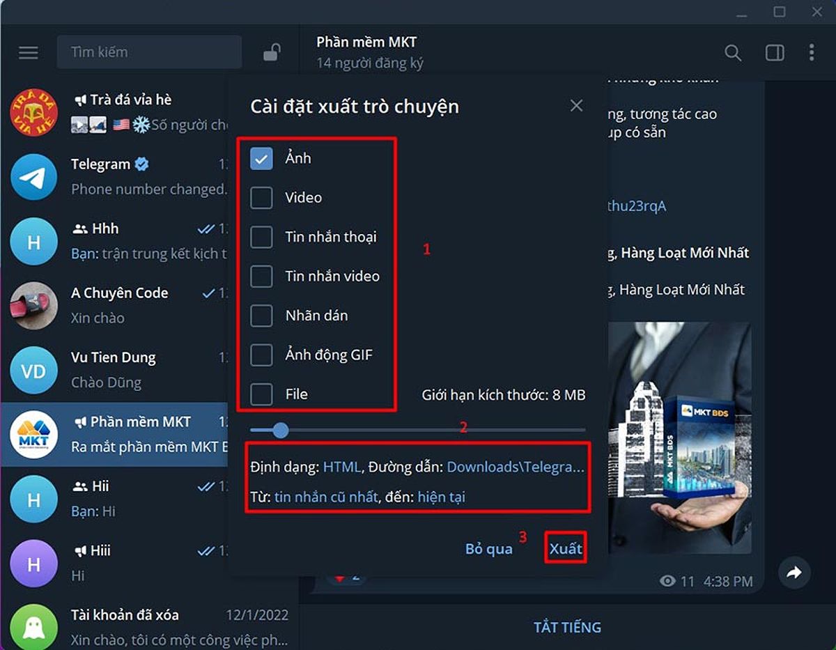 Chọn "Xuất lịch sử chat"