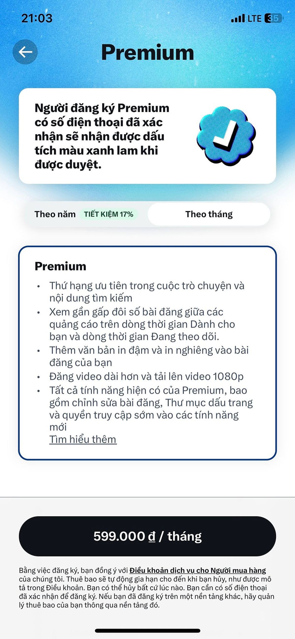 Đăng ký mua X Premium bằng điện thoại thông minh Smartphone