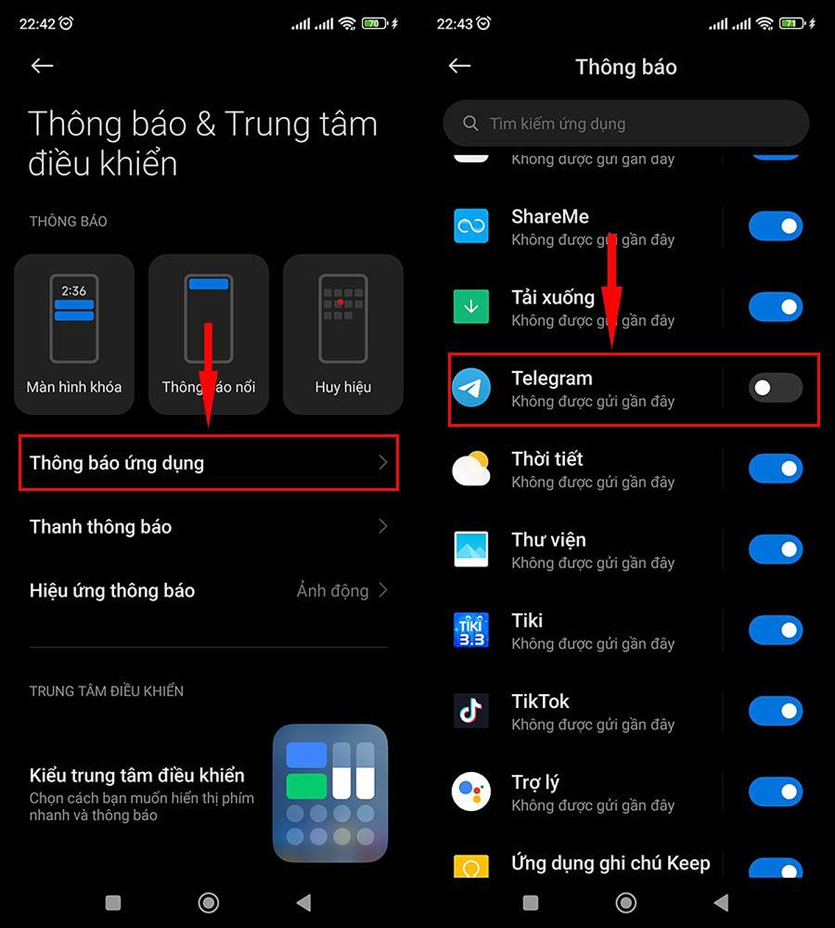 Tắt thông báo Telegram trực tiếp từ cài đặt điện thoại